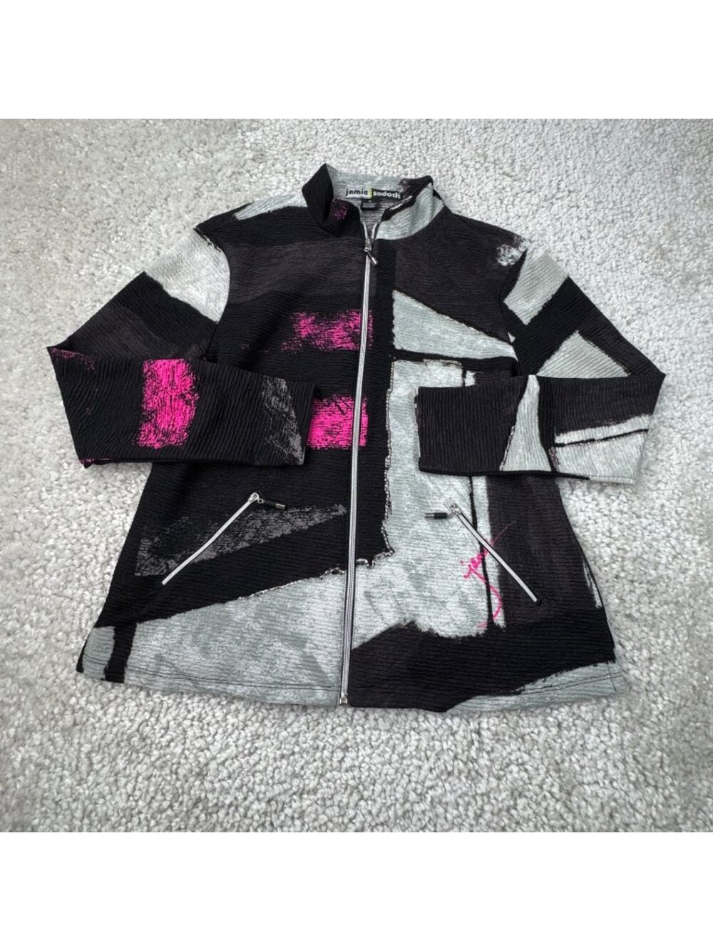 Jamie Sadock Golf Full Zip Jacket Black Pink Gray Abstract Womens Medium